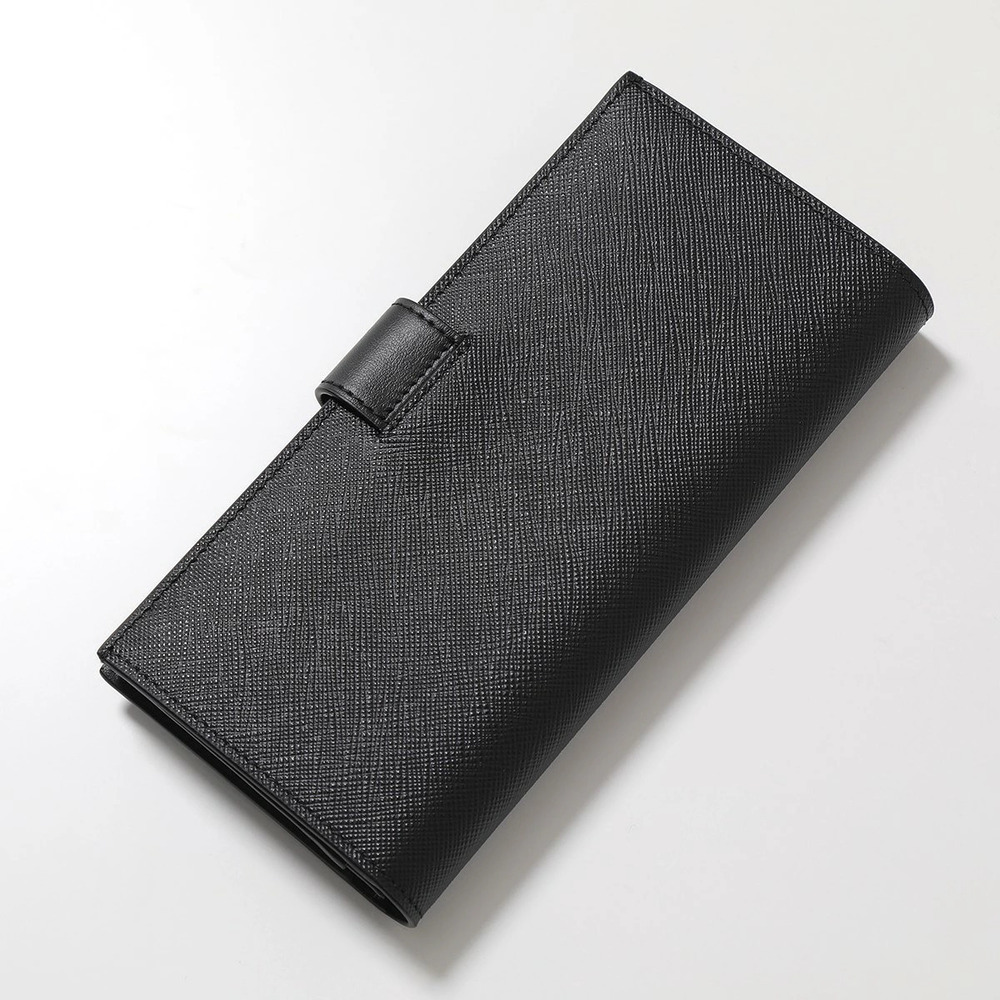 Prada Bi fold Wallet Saffiano Leather Triangle Nero Black